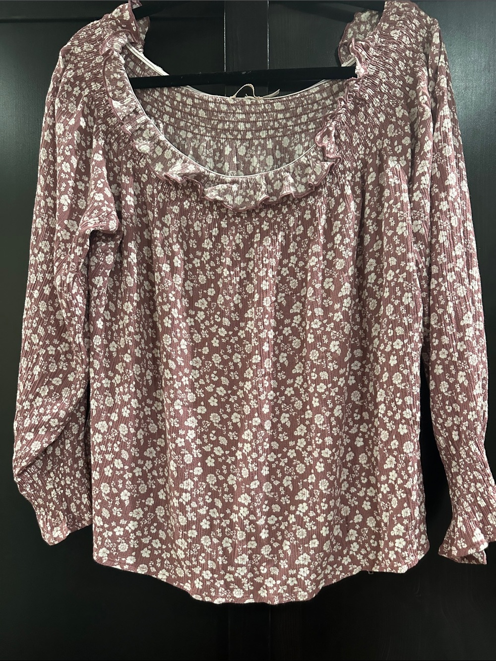 Mi Ami Dusty Rose Floral Ruffle-Neck Tunic